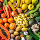 a table of rainbow foods laid out on a table
